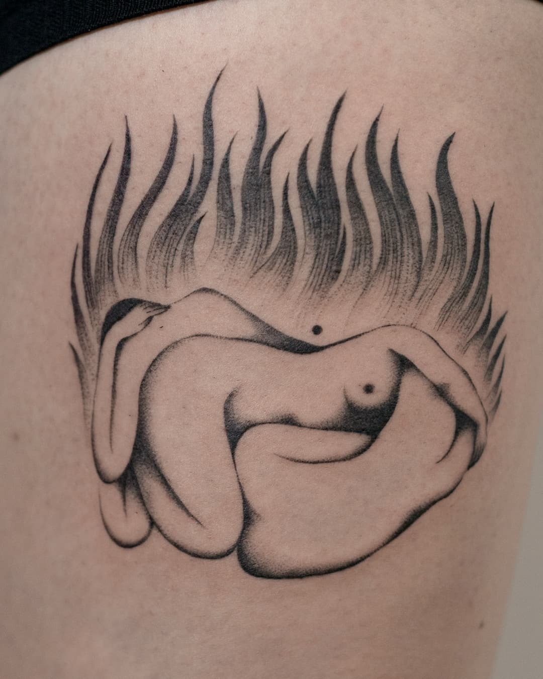 Expressive bodies intertwined with fiery energy Tattoo Design