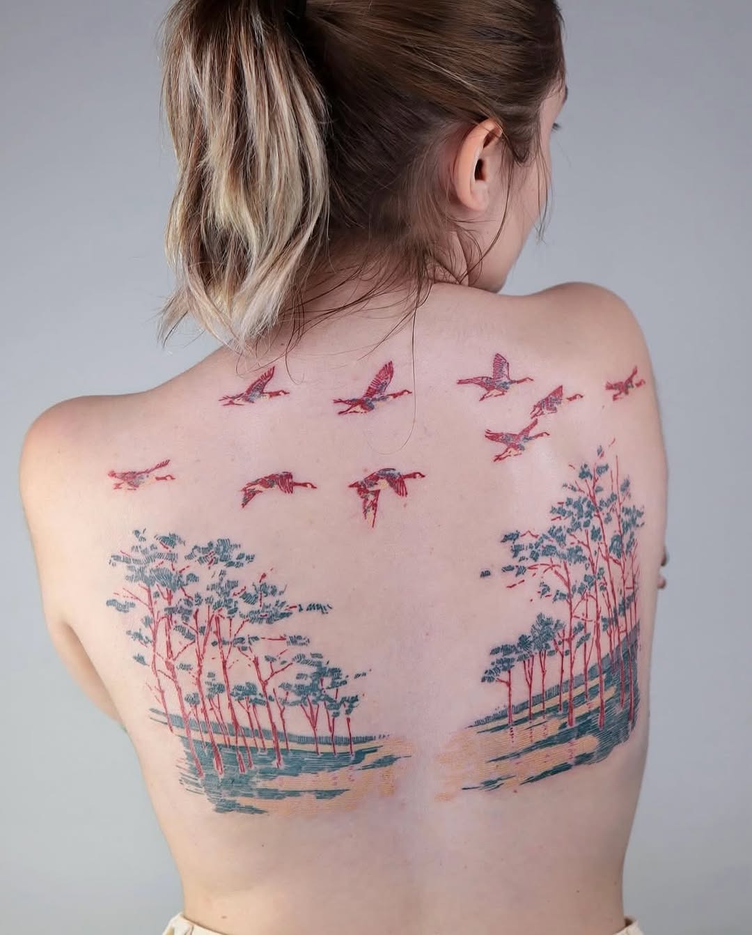 Serene forest and bird tattoo design Tattoo Design