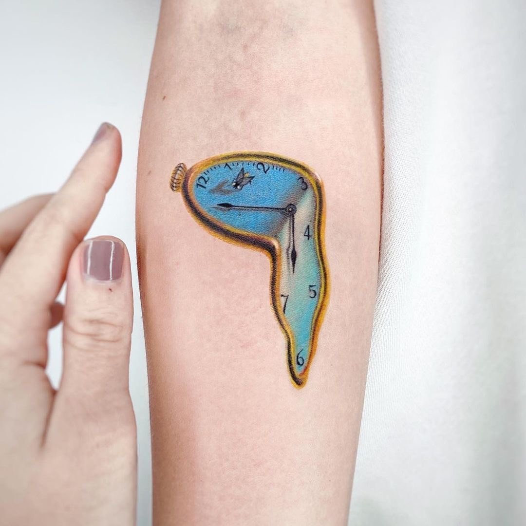 Surrealistic melting clock tattoo design Tattoo Design