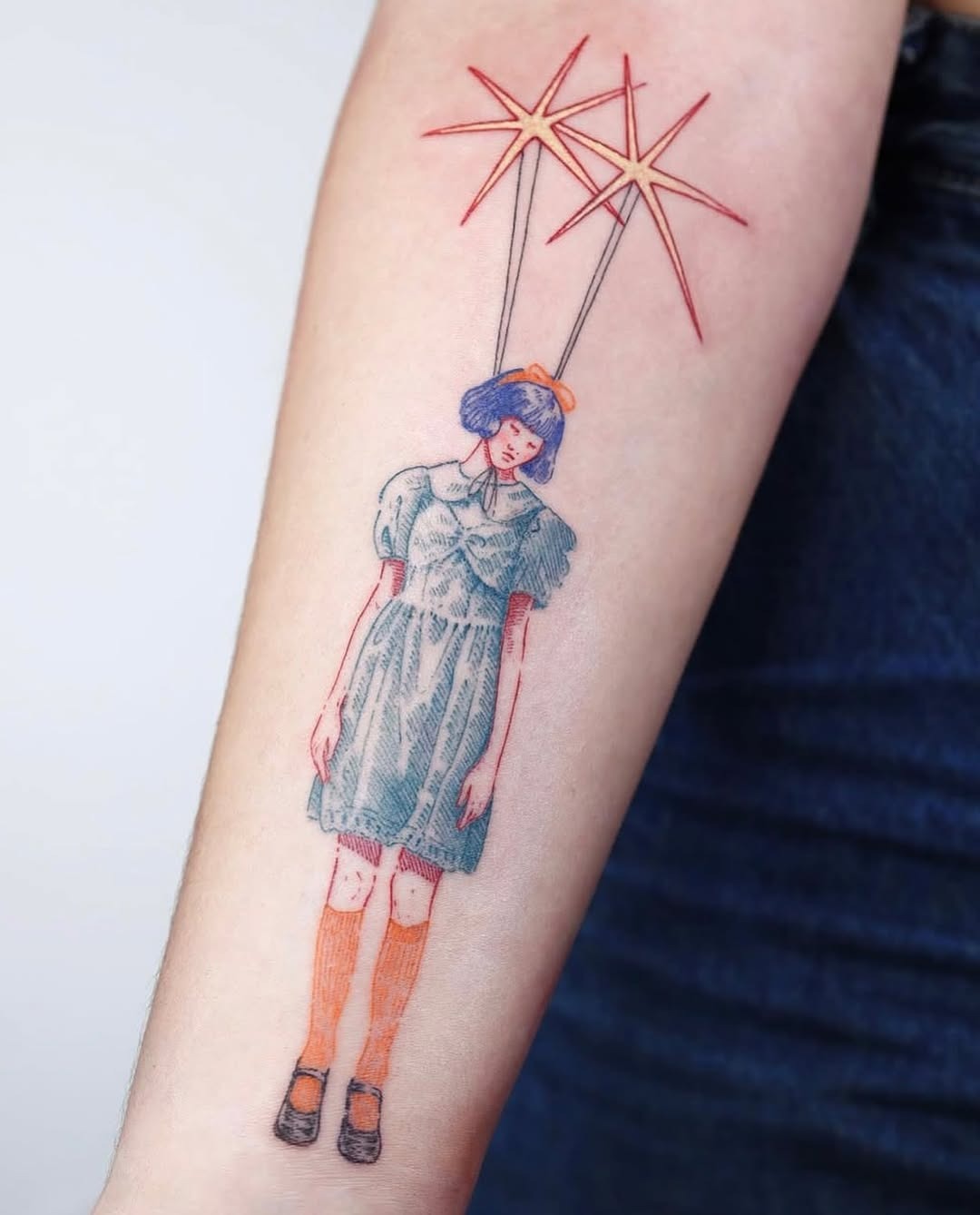 Unique artistic tattoo of a whimsical girl Tattoo Design
