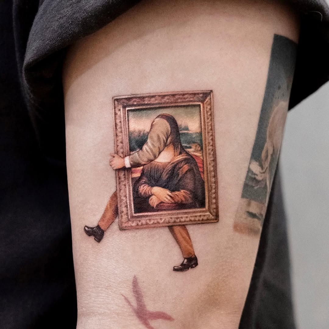 Unique Mona Lisa Art Tattoo Piece Tattoo Design