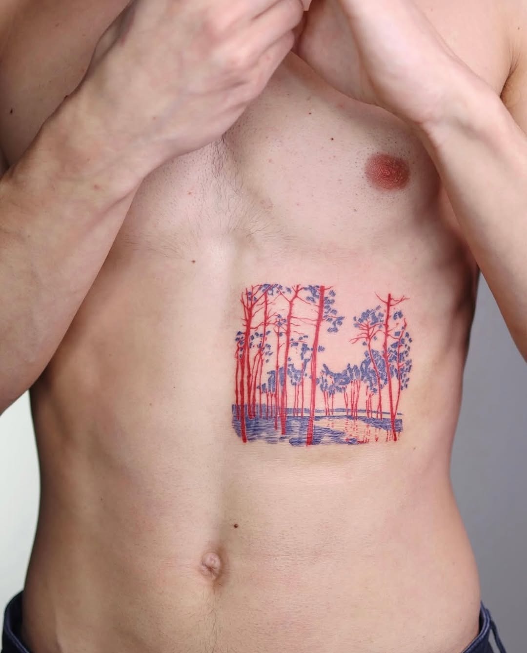 Vibrant nature tattoo on the chest Tattoo Design