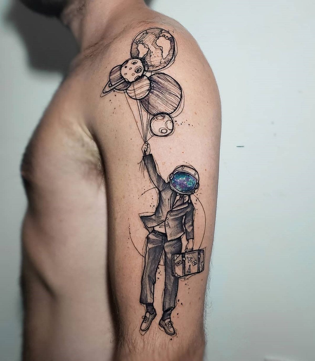 Abstract Astronaut with Color Smoke Tattoo Design