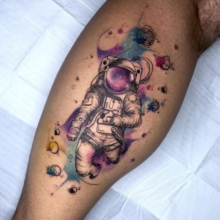 Astronaut and Celestial Alignment Tattoo Design