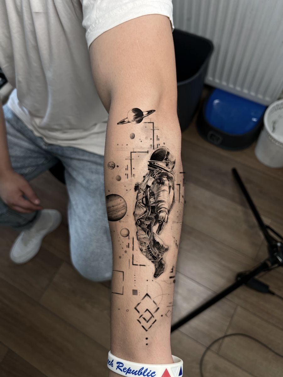 Astronaut and Space-Time Piece Tattoo Tattoo Design