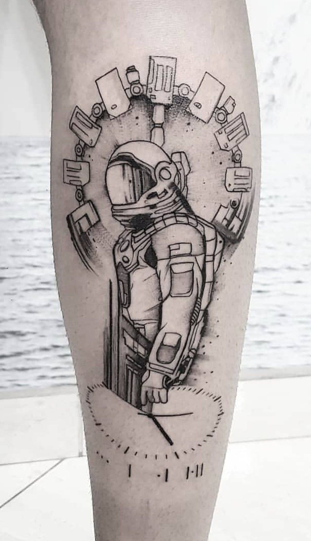 Astronaut with Geometric Universe Tattoo Design