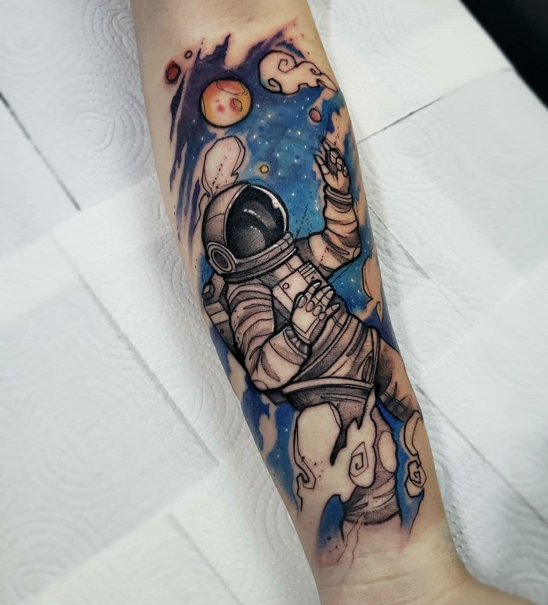 Colorful Galaxy Astronaut Tattoo Tattoo Design