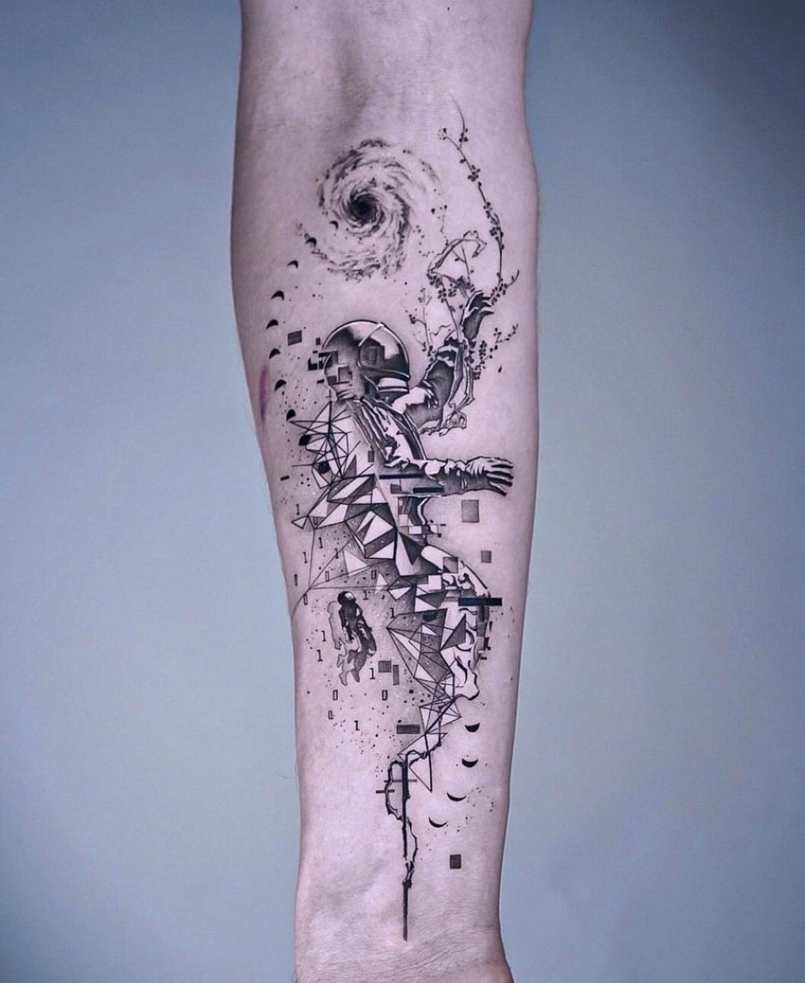 Full Sleeve Astronaut and Mountain Scene Tattoo Design