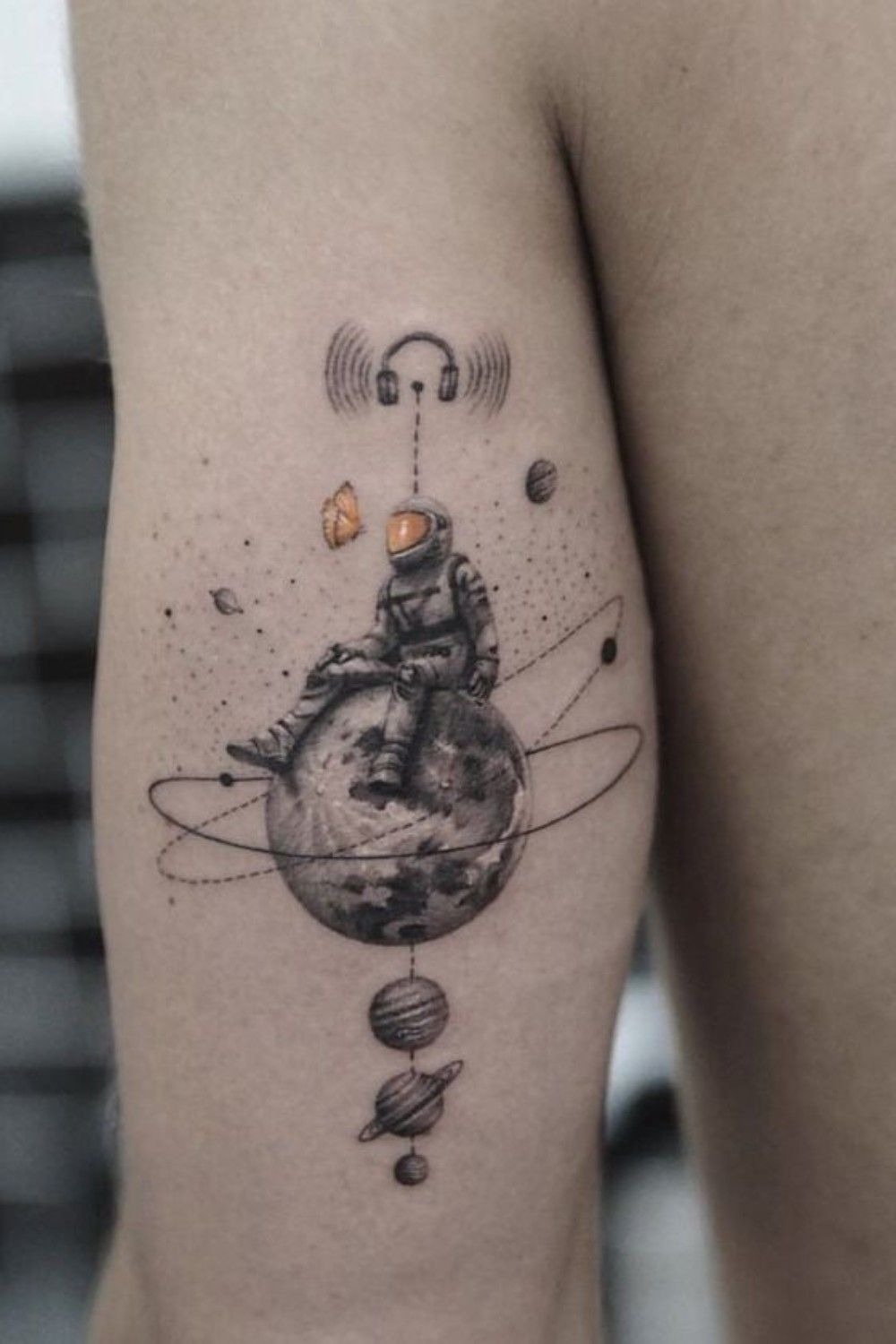 Minimalist Astronaut and Nature Fusion Tattoo Design