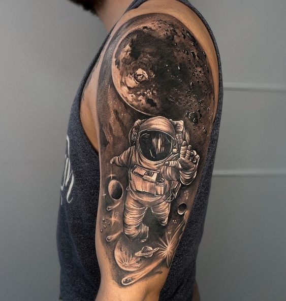 The World Is Yours Astronaut Sleeve Tattoo Design