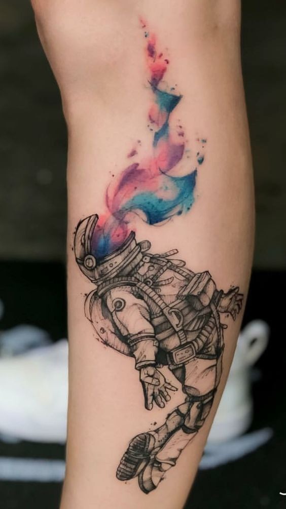 Tiny Astronaut on Planet Tattoo Tattoo Design