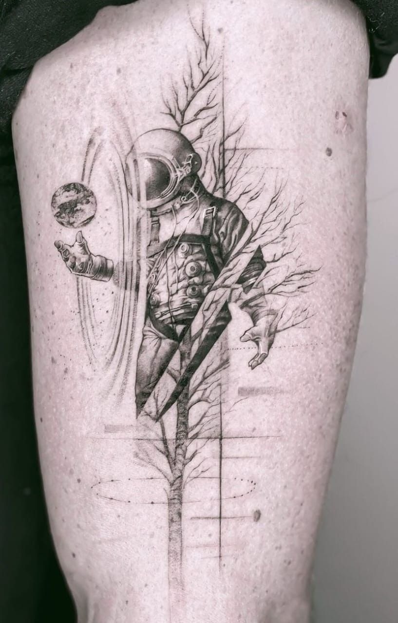 Watercolor Astronaut Dreamscape Tattoo Design