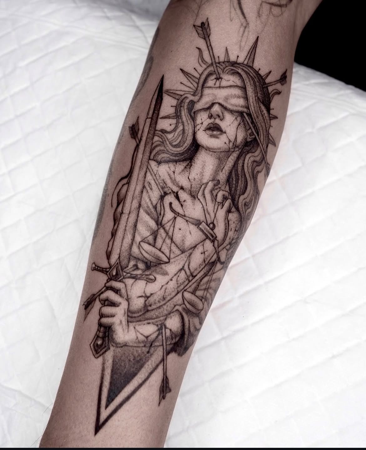 Cosmic Athena Galaxy Portrait Tattoo Design