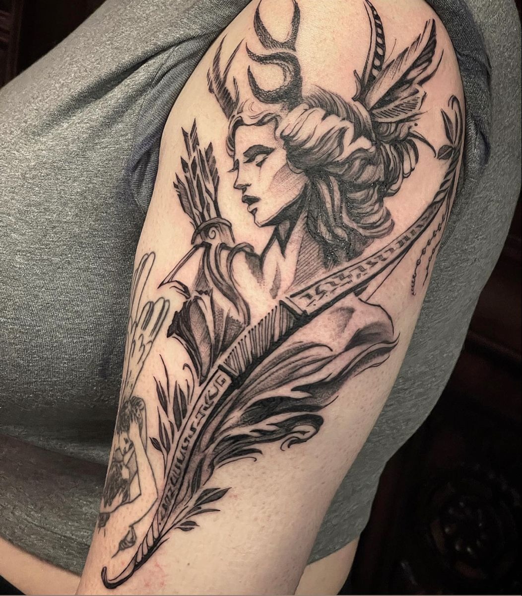 Dynamic Archer Goddess Arm Tattoo Tattoo Design
