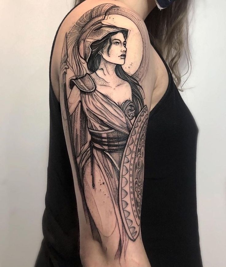Haloed Warrior Athena Upper-Arm Tattoo Tattoo Design
