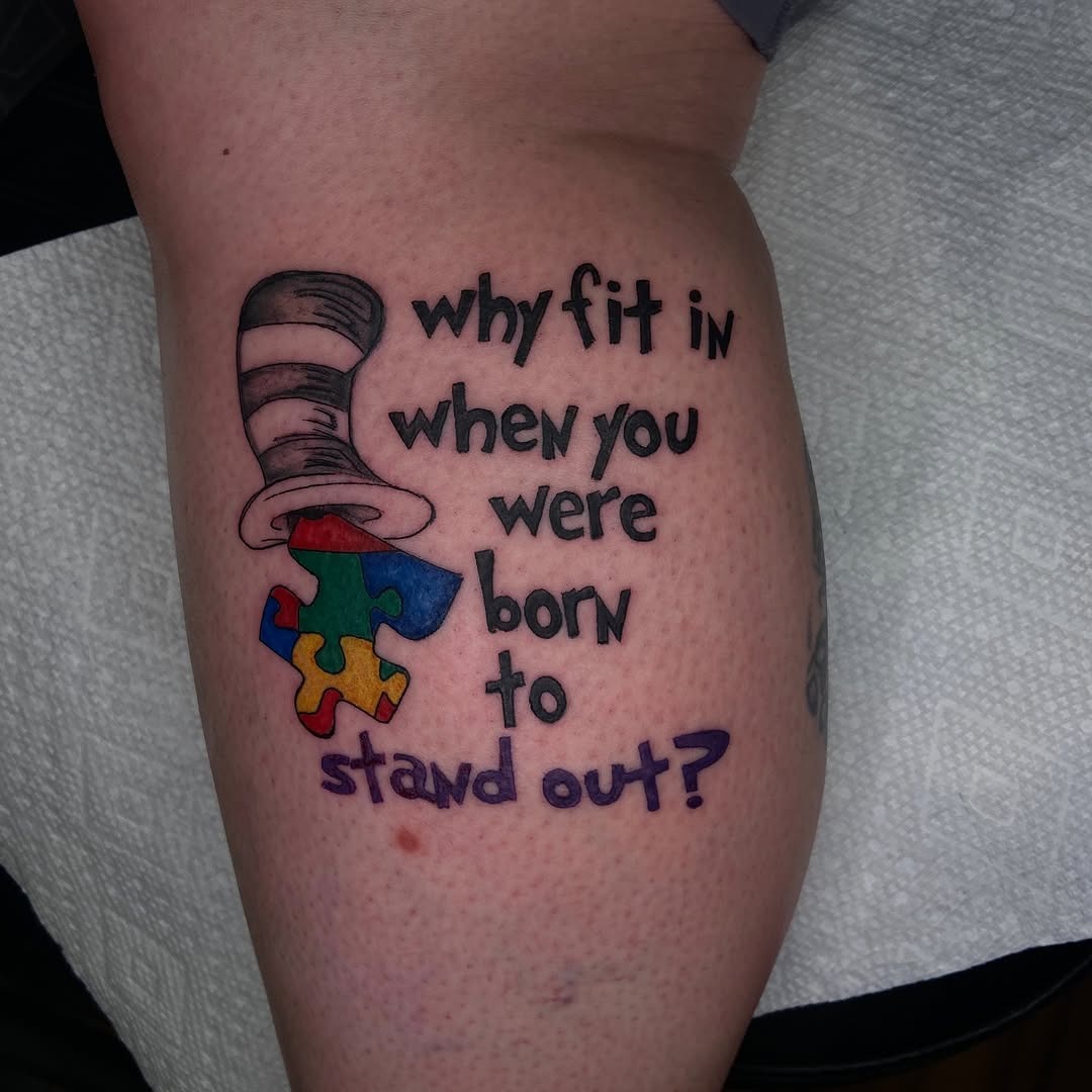 Creative autism tattoo with a playful message Tattoo Design