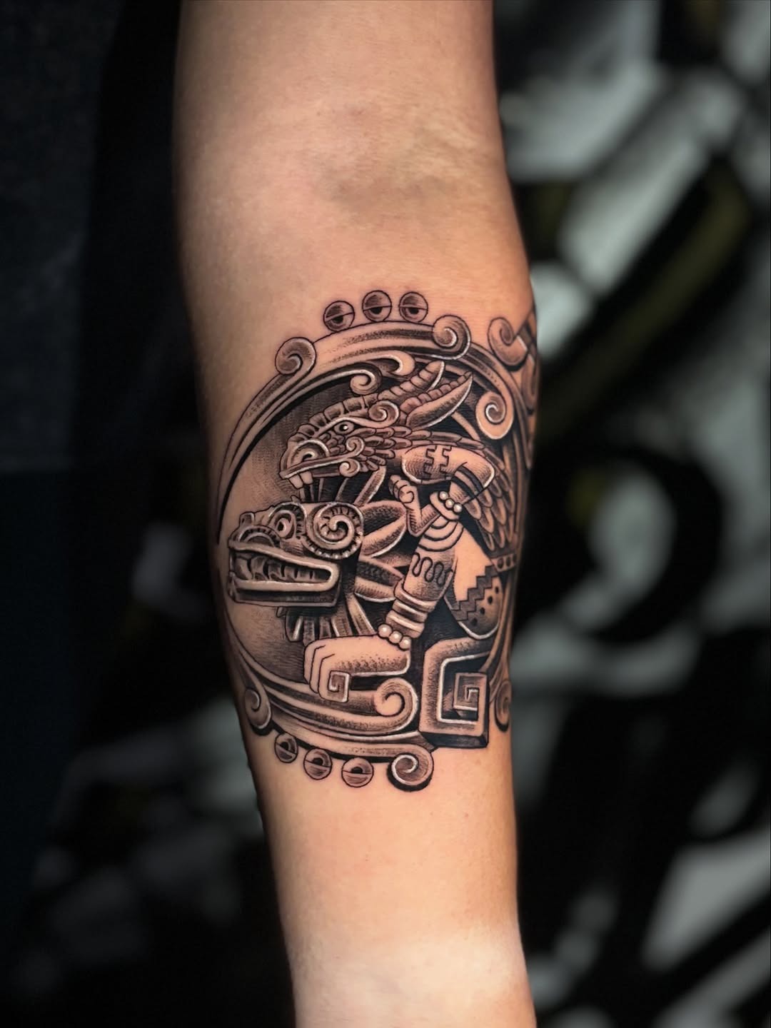 Intricate Aztec design showcasing mythical elements Tattoo Design