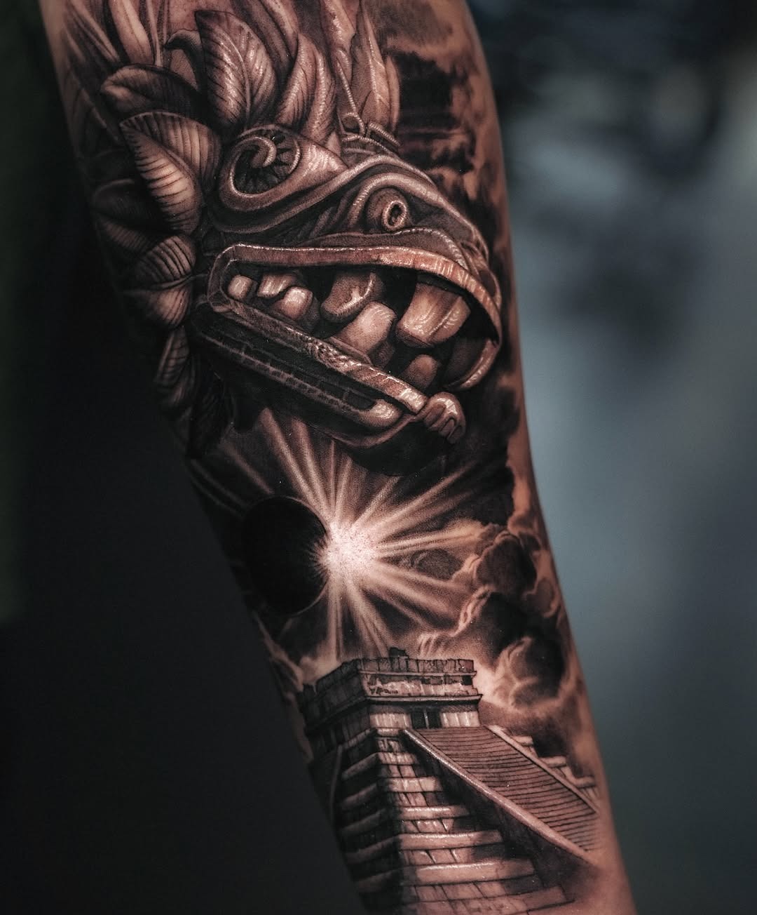Intricate Aztec dragon tattoo on forearm Tattoo Design
