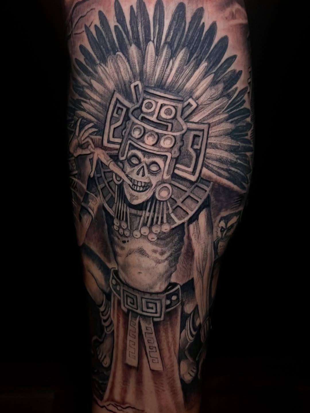 Intricate Aztec-inspired tattoo of a deity Tattoo Design