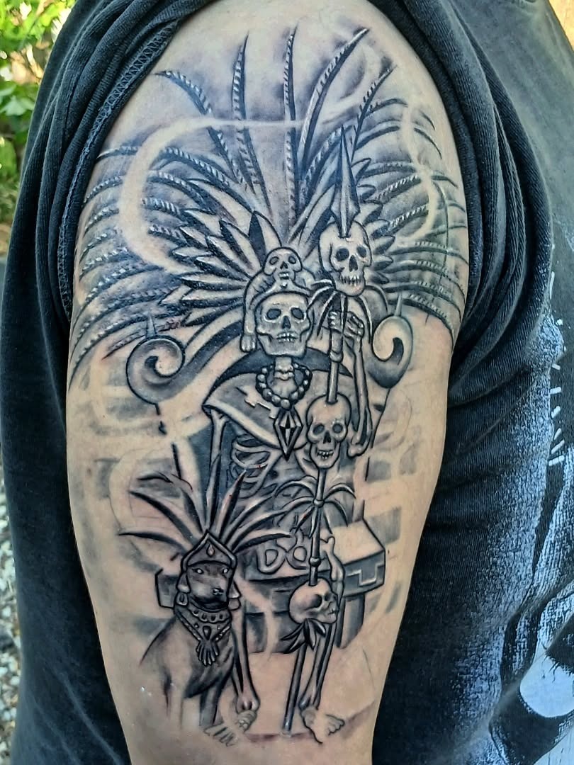 Intricate Aztec skeleton tattoo art Tattoo Design