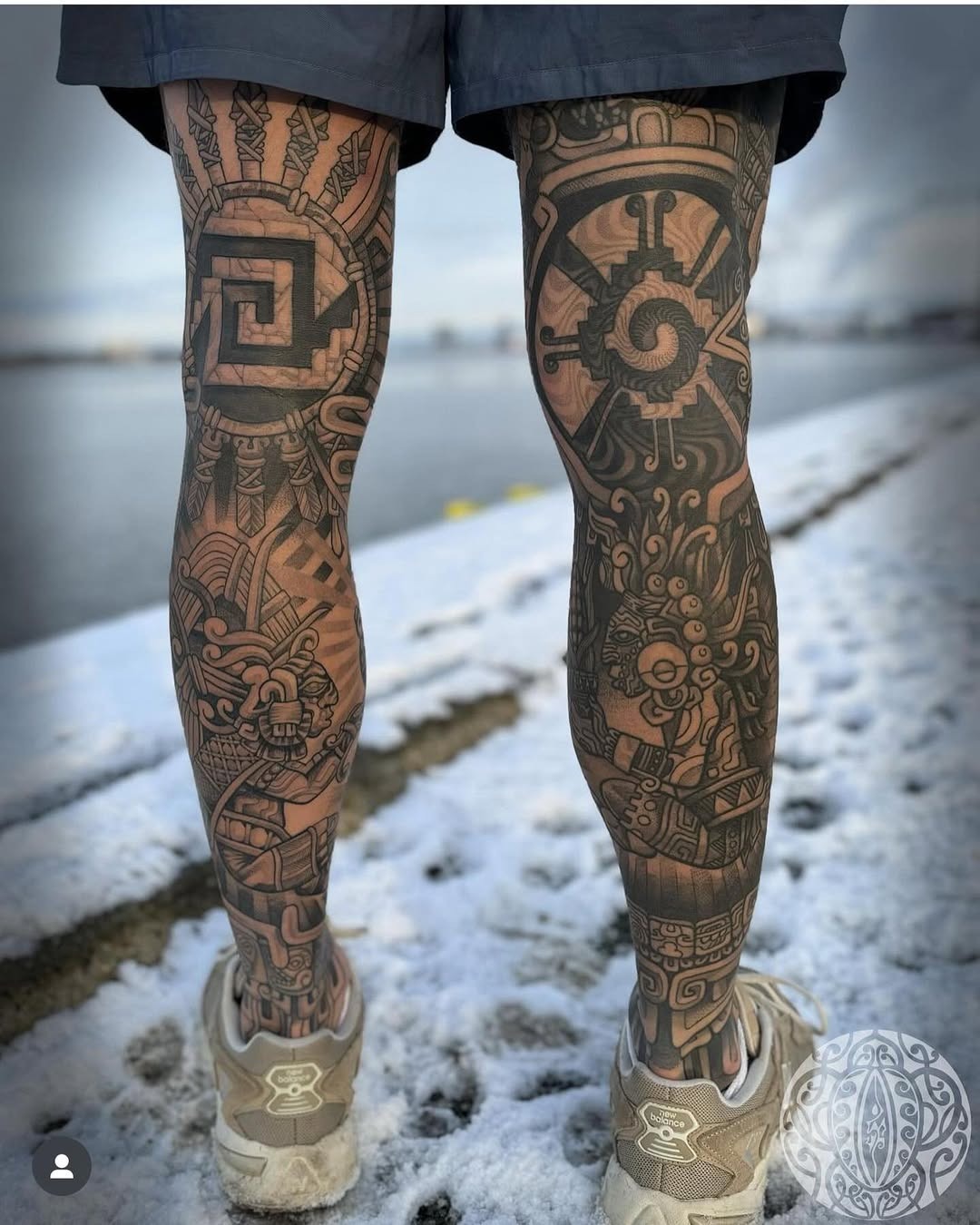 Intricate Aztec Tattoo Designs on Legs Tattoo Design