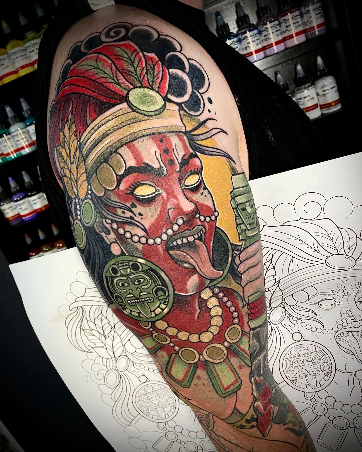Aztec Deity Mask Tattoo Tattoo Design