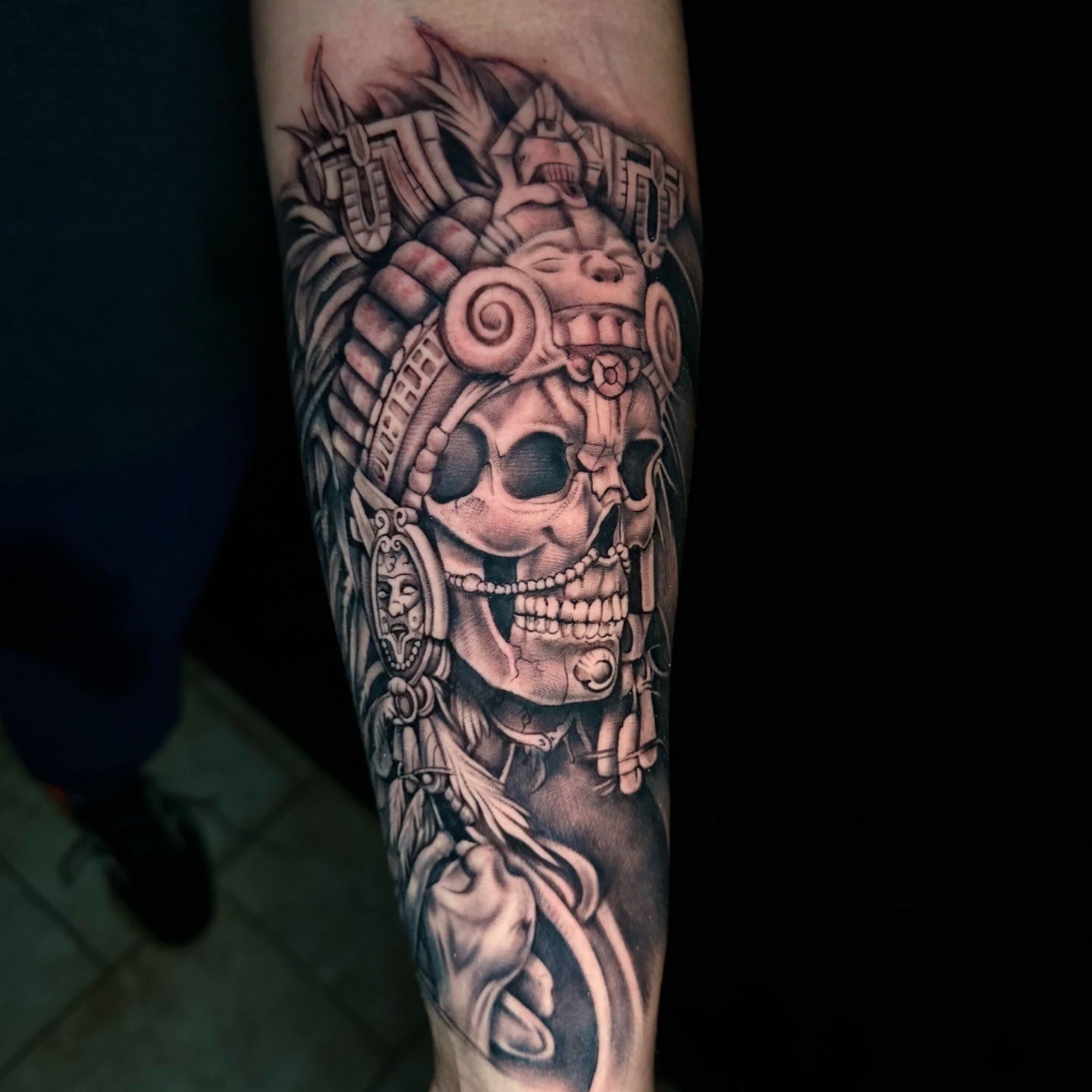 Aztec Skull Headdress Tattoo Tattoo Design