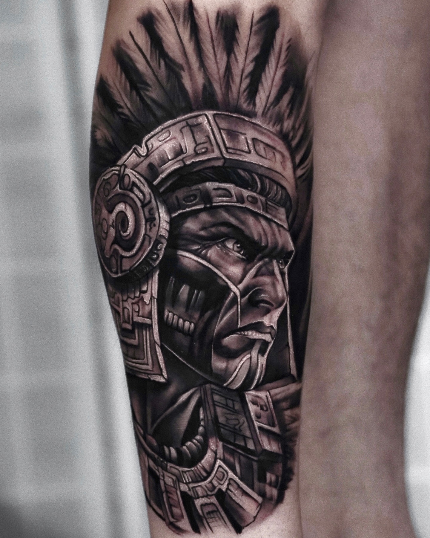Feathered Aztec Warrior Portrait Tattoo Tattoo Design