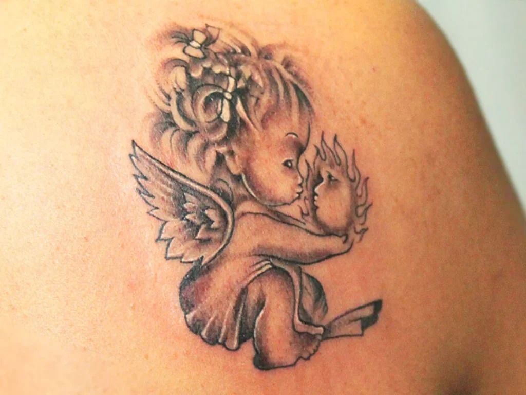 Cherub with a Flame Tattoo Design