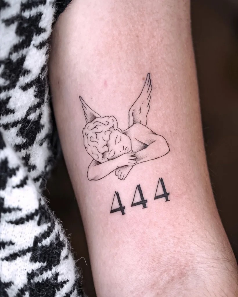 Minimalist Angel with “444” Tattoo Design