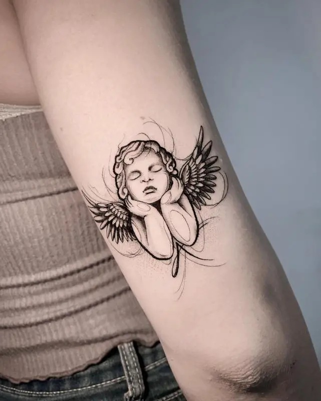 Resting Angel in Thought Tattoo Design