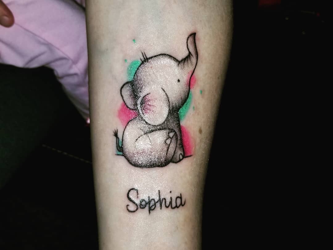 Baby Elephant Name Tattoo Tattoo Design