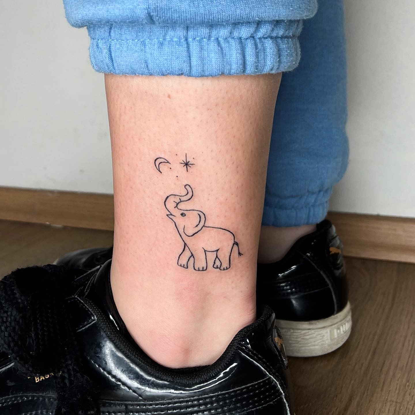 Baby Elephant With Moon and Star Tattoo Tattoo Design