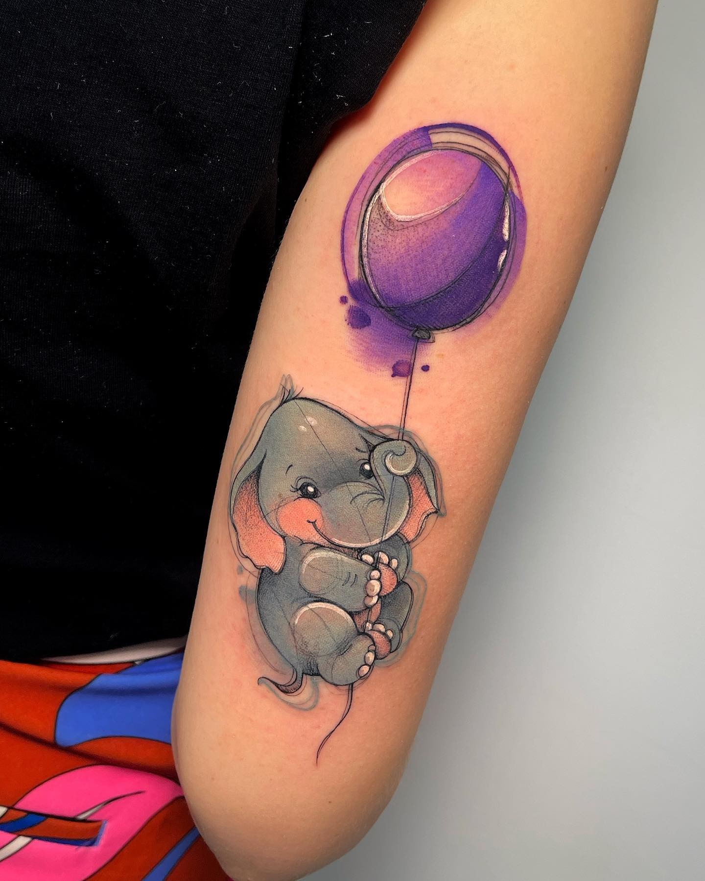 Baby Elephant With Purple Balloon Tattoo Tattoo Design