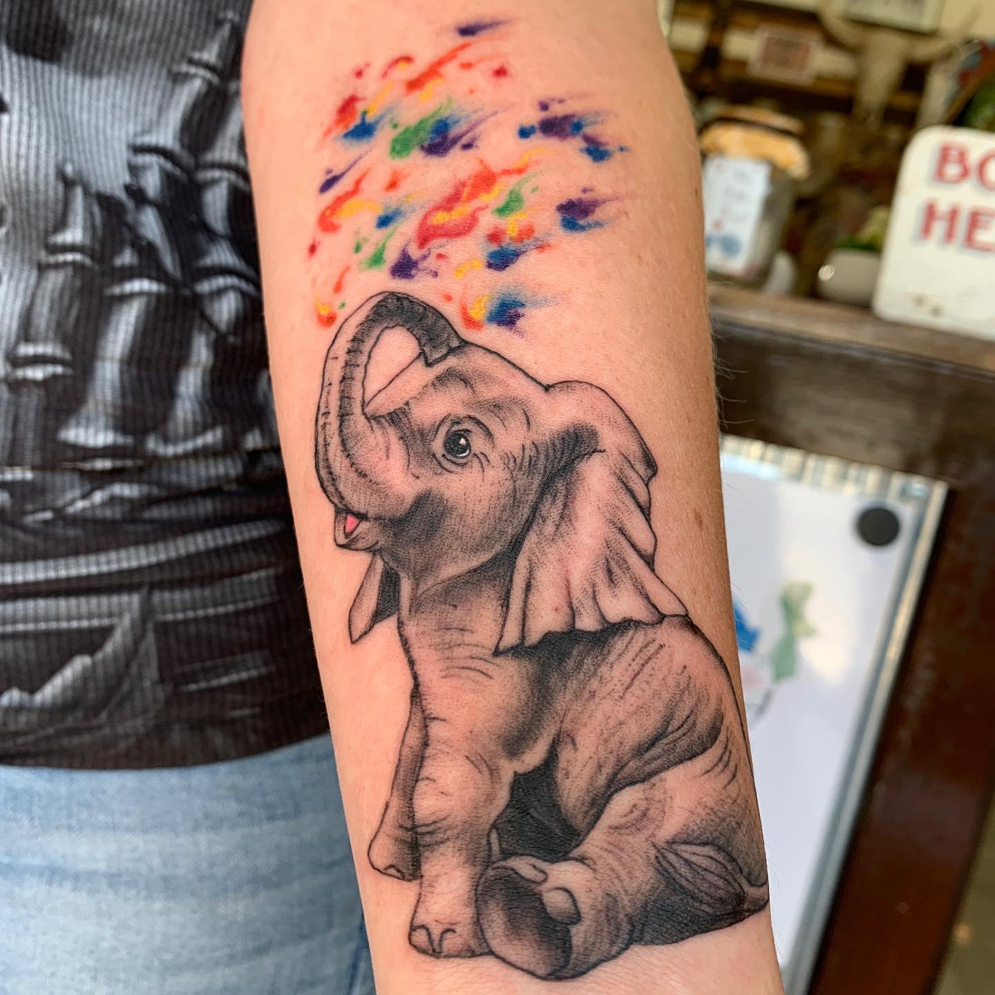 Baby Elephant With Rainbow Splash Tattoo Tattoo Design