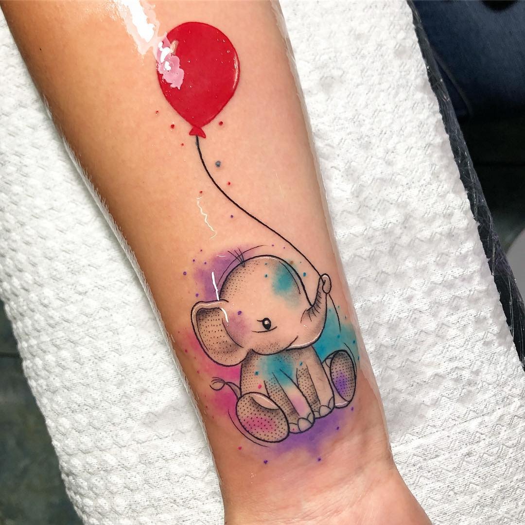 Baby Elephant With Red Balloon Tattoo Tattoo Design