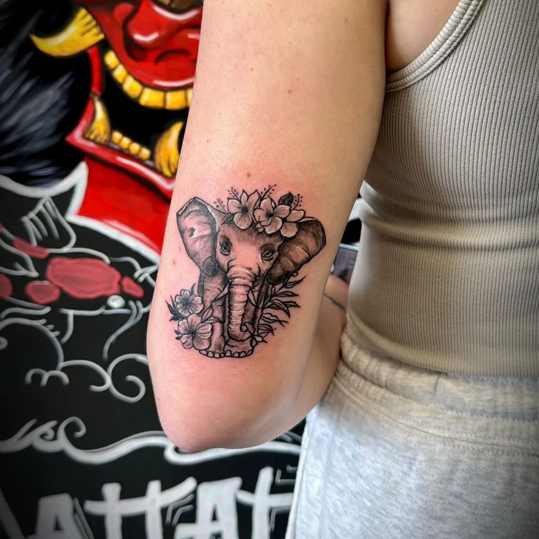 Floral Crown Baby Elephant Tattoo Tattoo Design