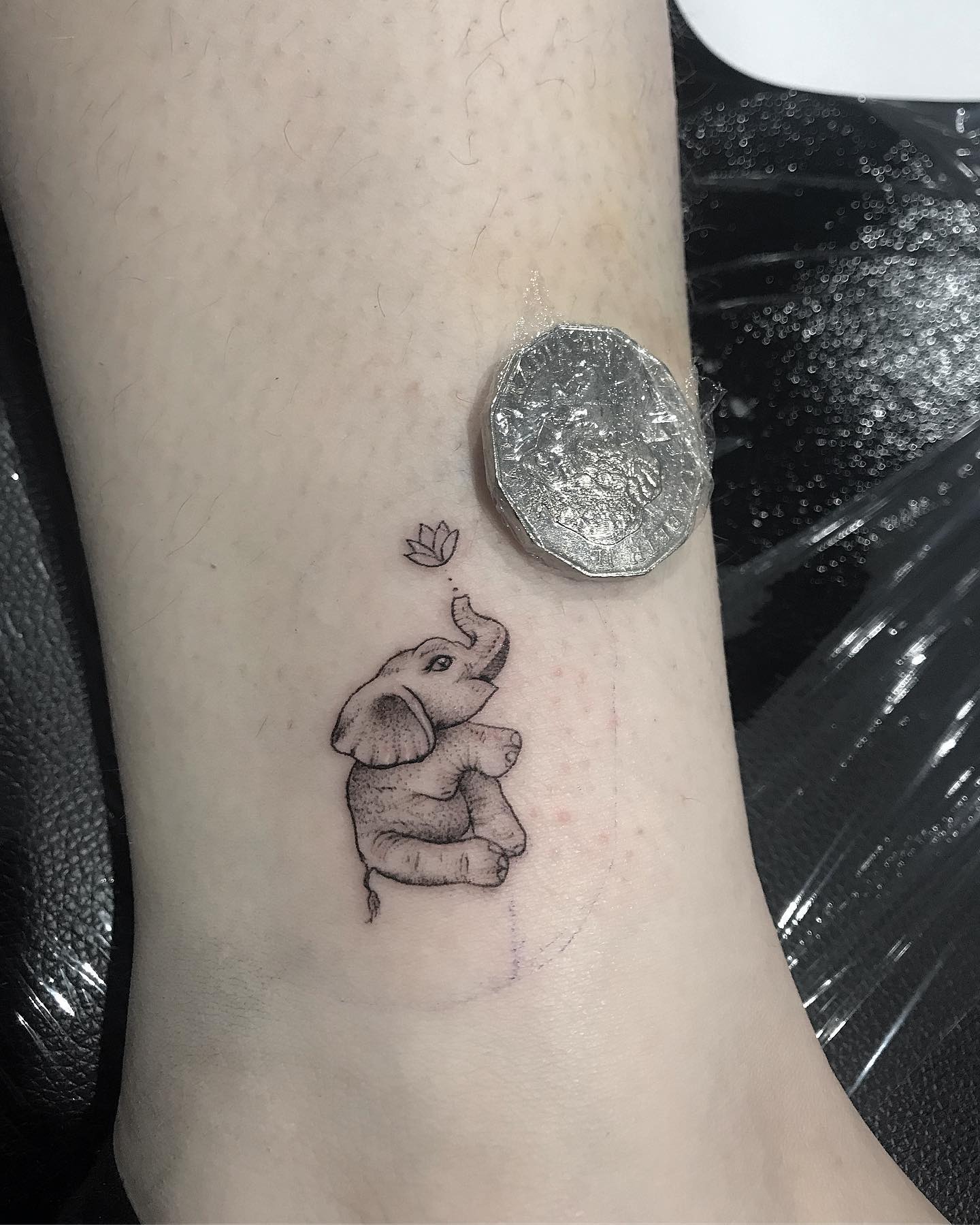 Tiny Baby Elephant and Lotus Tattoo Tattoo Design