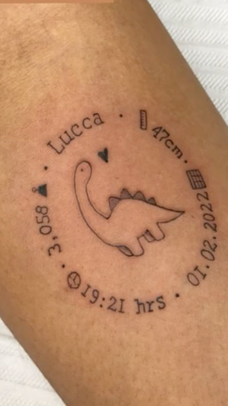 Dino Circle Birth Status Tattoos On Mom Dad’s Arm Tat Tattoo Design