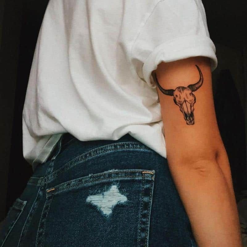 Fine Line Woman and Butterfly Back of Arm Tattoo Tattoo Design