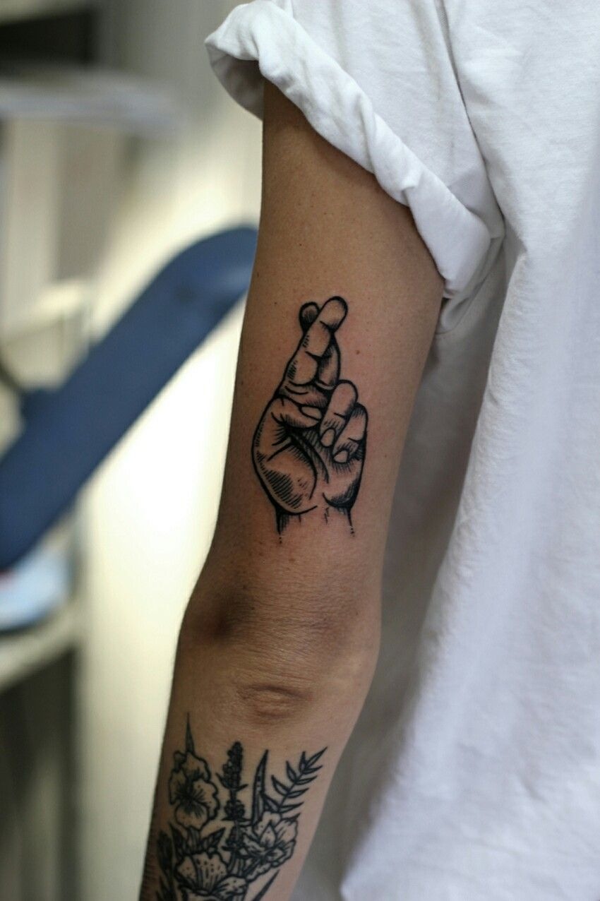 Fingers Crossed Back of Arm Tattoo Tattoo Design