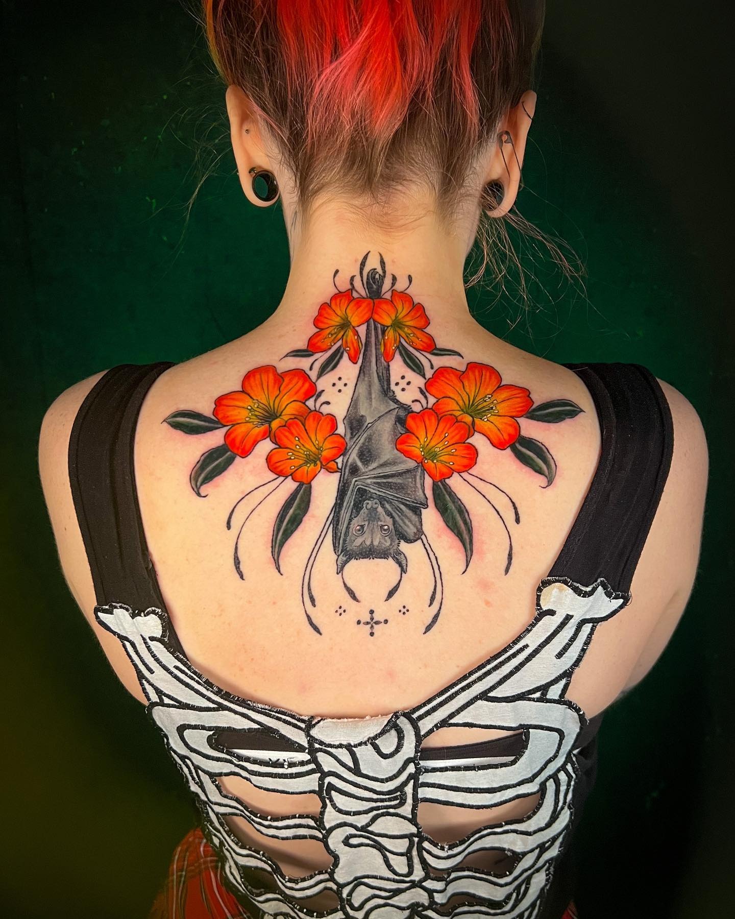 Bat and Orange Flowers Tattoo Tattoo Design