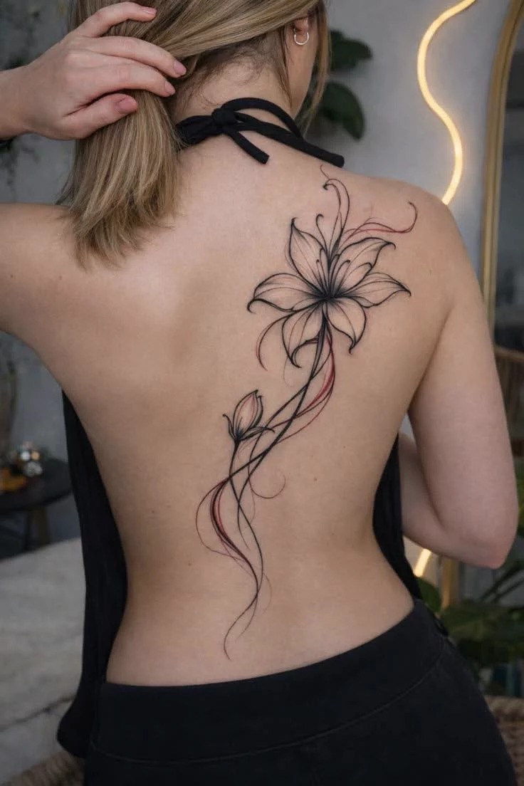Fine Line Lily Back Tattoo Tattoo Design