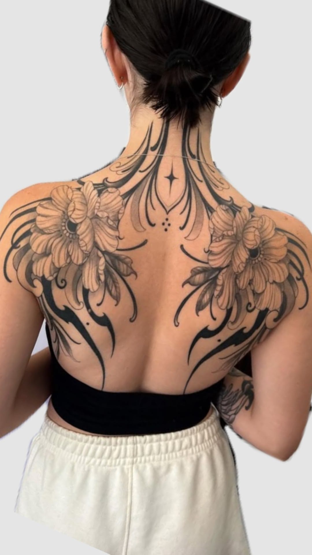 Ornamental Floral Upper Back Tattoo Tattoo Design