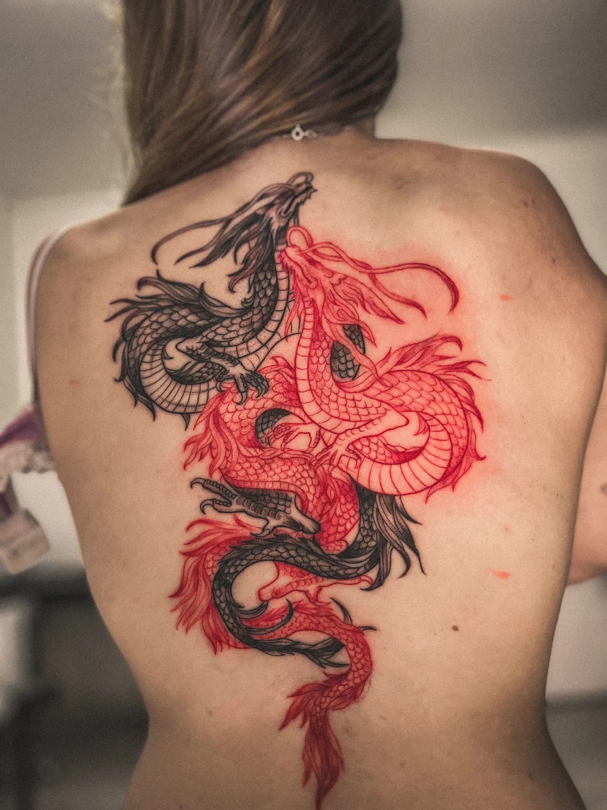 Red And Black Dragon Back Tattoo Tattoo Design