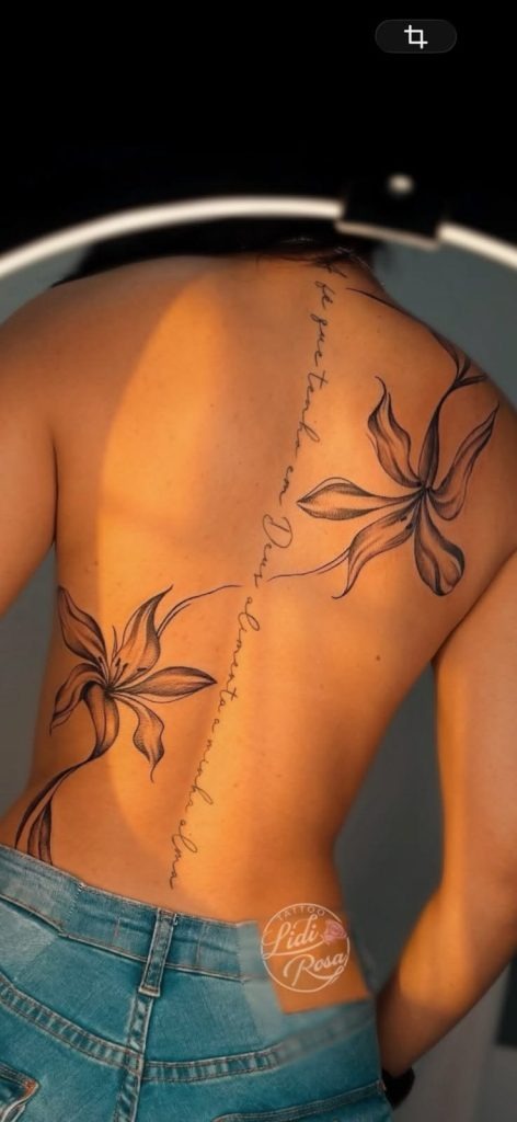 Script And Floral Spine Back Tattoo Tattoo Design