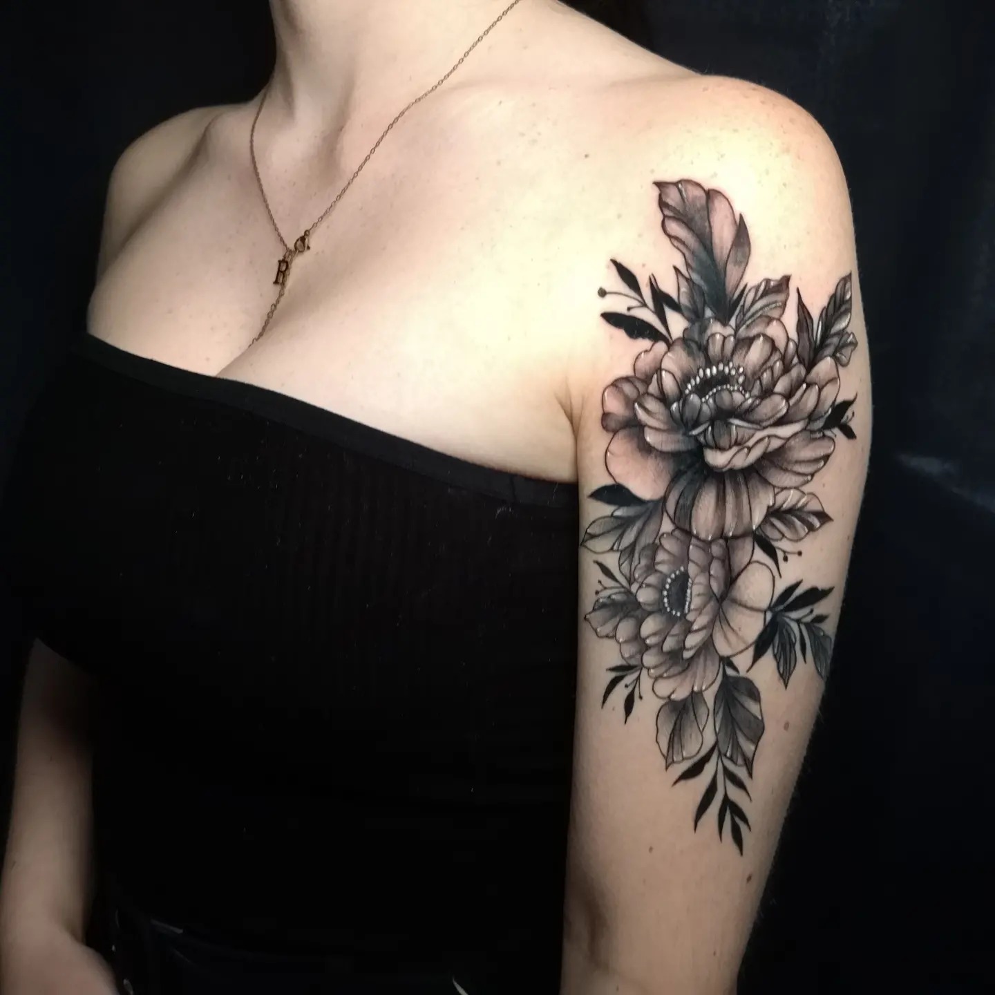 Black and Grey Floral Half Sleeve Tattoo Tattoo Design