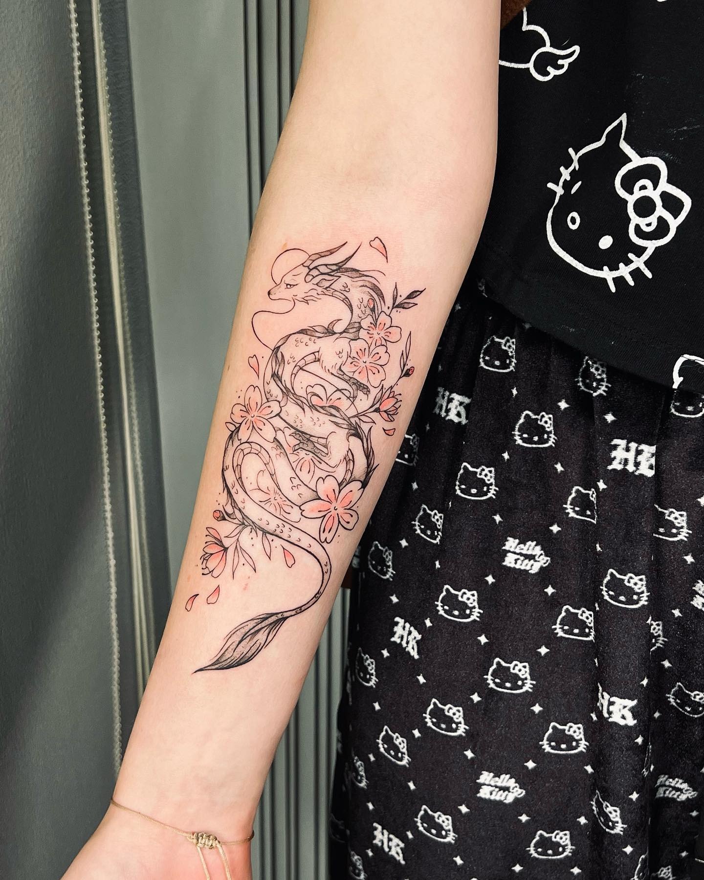 Dragon and Cherry Blossom Arm Tattoo Tattoo Design