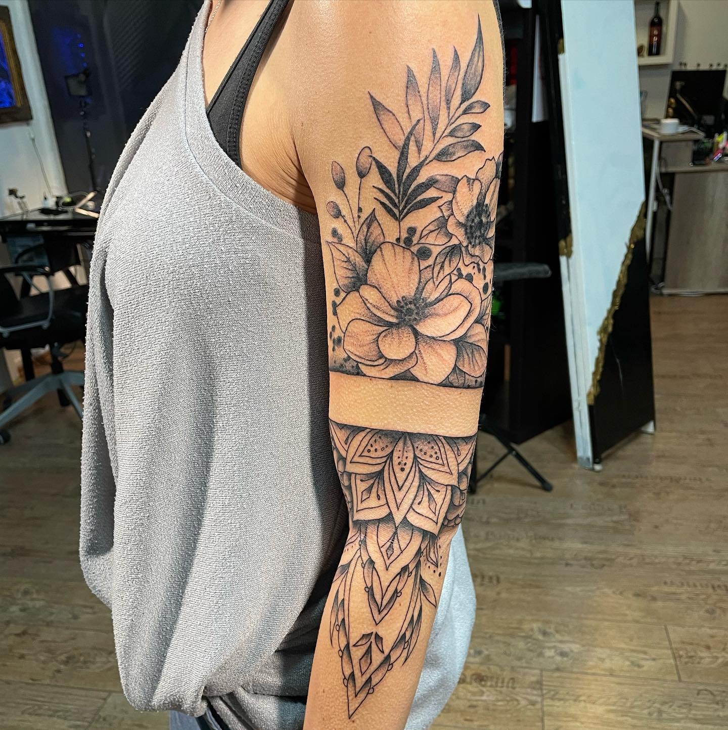 Floral and Mandala Half Sleeve Tattoo Tattoo Design