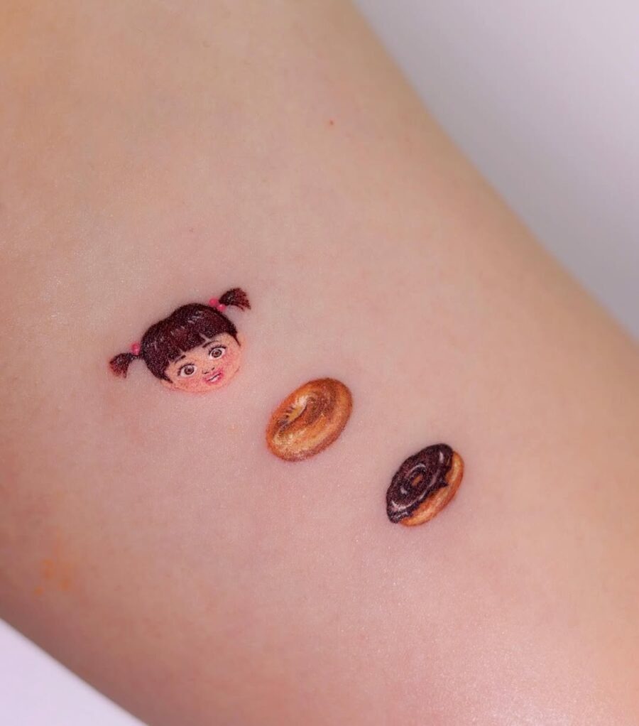 Cute girl and bagel tattoo design Tattoo Design